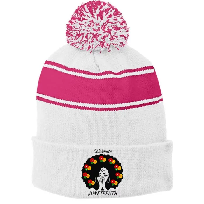 Funny Wo Black Queen Afro Melanin Dripping Juneteenth Stripe Pom Pom Beanie