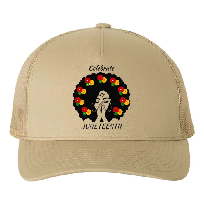 Funny Wo Black Queen Afro Melanin Dripping Juneteenth Yupoong Adult 5-Panel Trucker Hat