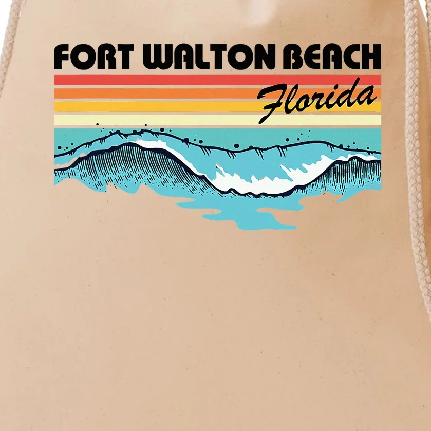 Fort Walton Beach Family Vacation Retro Waves Drawstring Bag