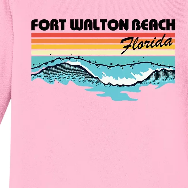 Fort Walton Beach Family Vacation Retro Waves Baby Long Sleeve Bodysuit