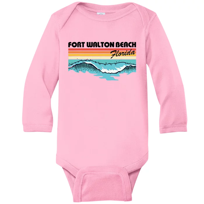 Fort Walton Beach Family Vacation Retro Waves Baby Long Sleeve Bodysuit