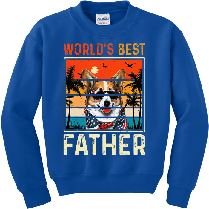 funny worlds best father retro fathers day dog dad Kids Sweatshirt