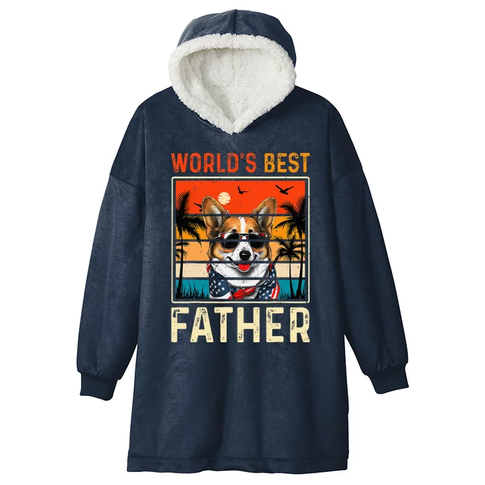 funny worlds best father retro fathers day dog dad Hooded Wearable Blanket