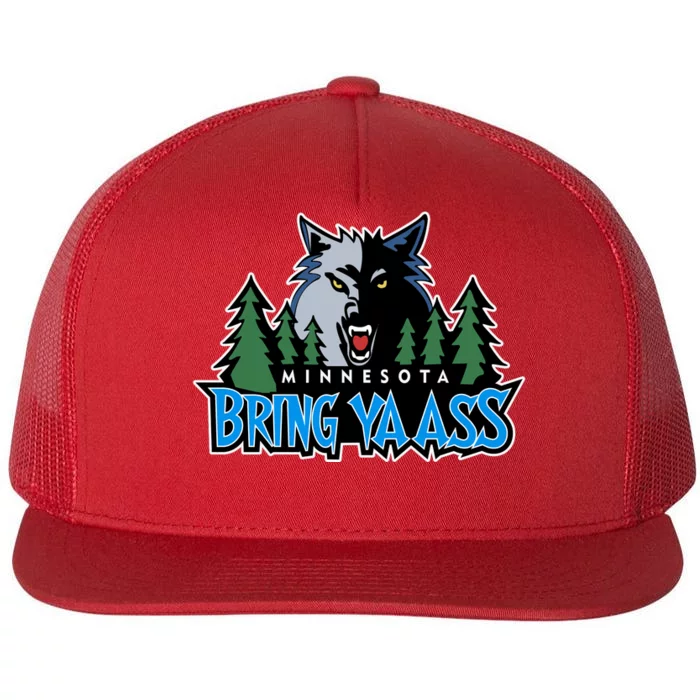 Funny Wolf Bring Ya Ass Minnesota Basketball Flat Bill Trucker Hat