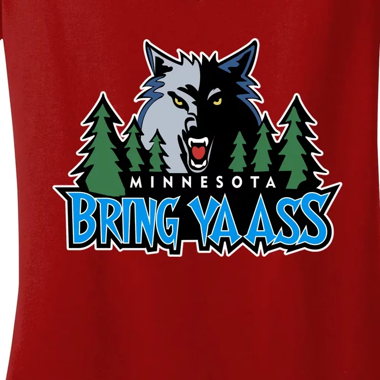 Funny Wolf Bring Ya Ass Minnesota Basketball Women's V-Neck T-Shirt