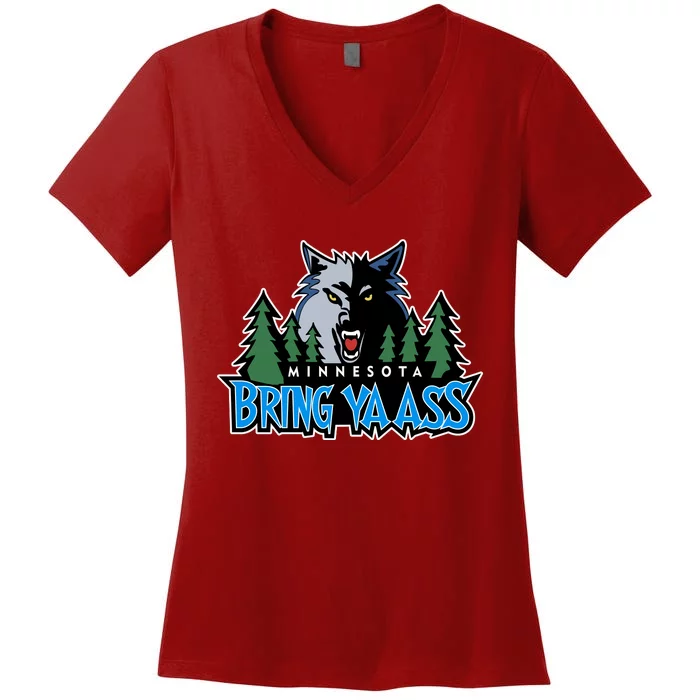 Funny Wolf Bring Ya Ass Minnesota Basketball Women's V-Neck T-Shirt