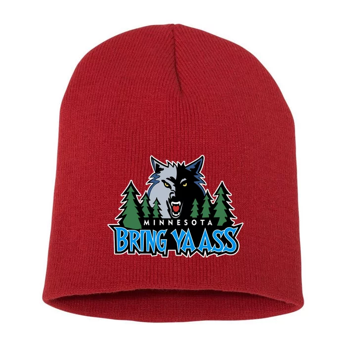 Funny Wolf Bring Ya Ass Minnesota Basketball Short Acrylic Beanie