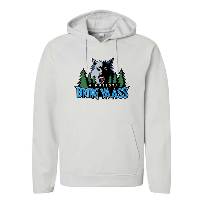 Funny Wolf Bring Ya Ass Minnesota Basketball Performance Fleece Hoodie