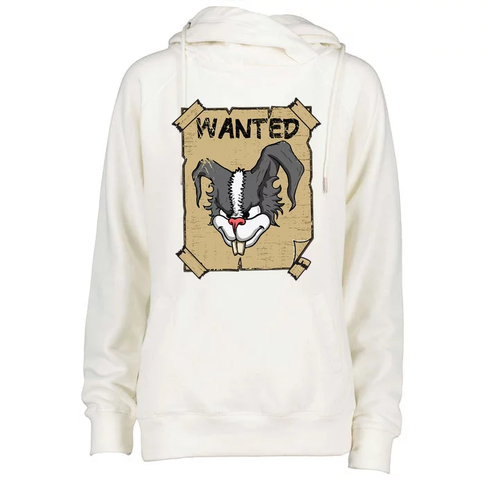 Funny Wanted Bad Rabbit Retro Wanted Poster Angry Bunny Womens Funnel Neck Pullover Hood