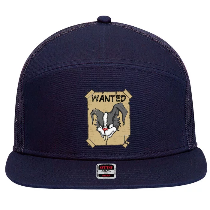 Funny Wanted Bad Rabbit Retro Wanted Poster Angry Bunny 7 Panel Mesh Trucker Snapback Hat