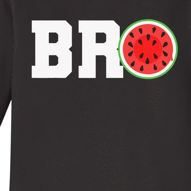 Funny Watermelon Bro Cute Summer Vacation Brother Sibling Baby Long Sleeve Bodysuit