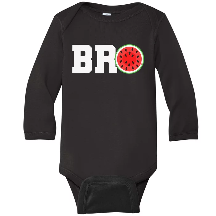 Funny Watermelon Bro Cute Summer Vacation Brother Sibling Baby Long Sleeve Bodysuit