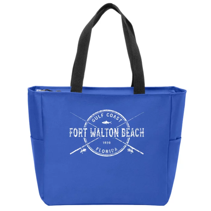 Fort Walton Beach Fl Vintage Crossed Fishing Rods Zip Tote Bag