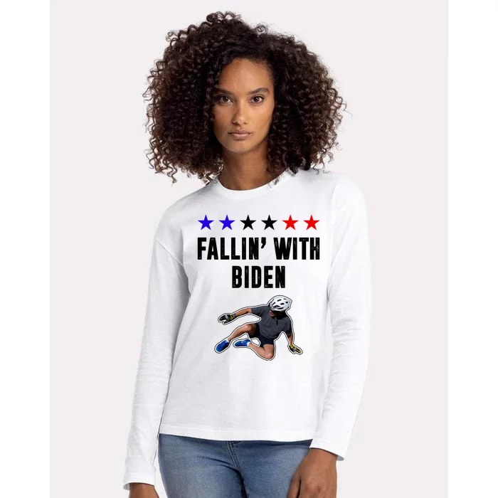 Fallin With Biden Funny Joe Biden Bike Fall Womens Cotton Relaxed Long Sleeve T-Shirt