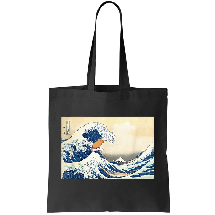 Funny Wave Capybara Surfing Rodent Tote Bag