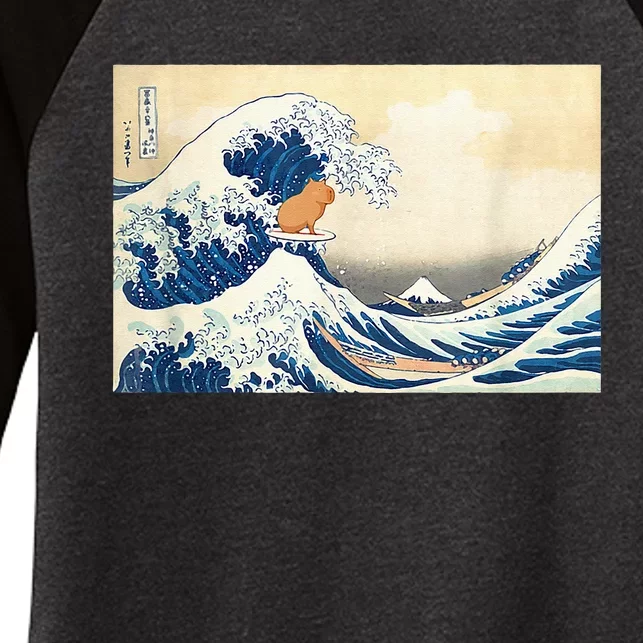 Funny Wave Capybara Surfing Rodent Women's Tri-Blend 3/4-Sleeve Raglan Shirt