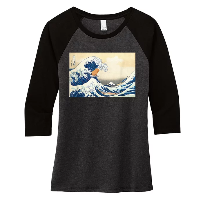 Funny Wave Capybara Surfing Rodent Women's Tri-Blend 3/4-Sleeve Raglan Shirt