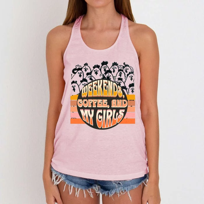 Fun Weekends Coffee And My Chicken Tee For Woman Gift Women's Knotted Racerback Tank