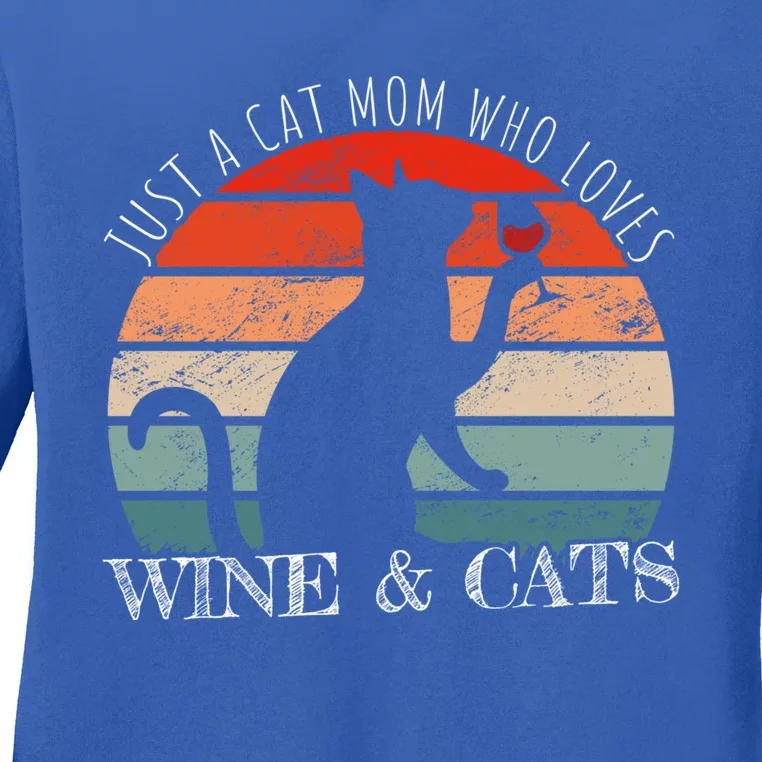 Funny Wine Cats Saying And Cat Mom Gift Ladies Long Sleeve Shirt