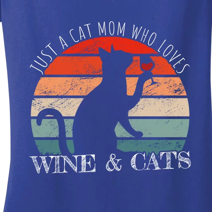 Funny Wine Cats Saying And Cat Mom Gift Women's V-Neck T-Shirt