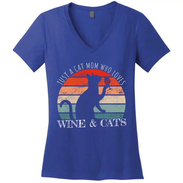 Funny Wine Cats Saying And Cat Mom Gift Women's V-Neck T-Shirt