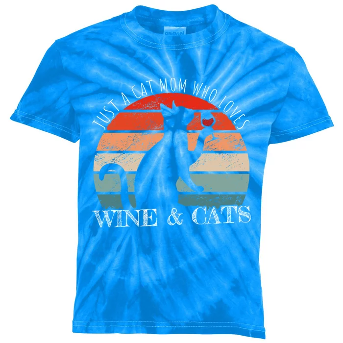 Funny Wine Cats Saying And Cat Mom Gift Kids Tie-Dye T-Shirt