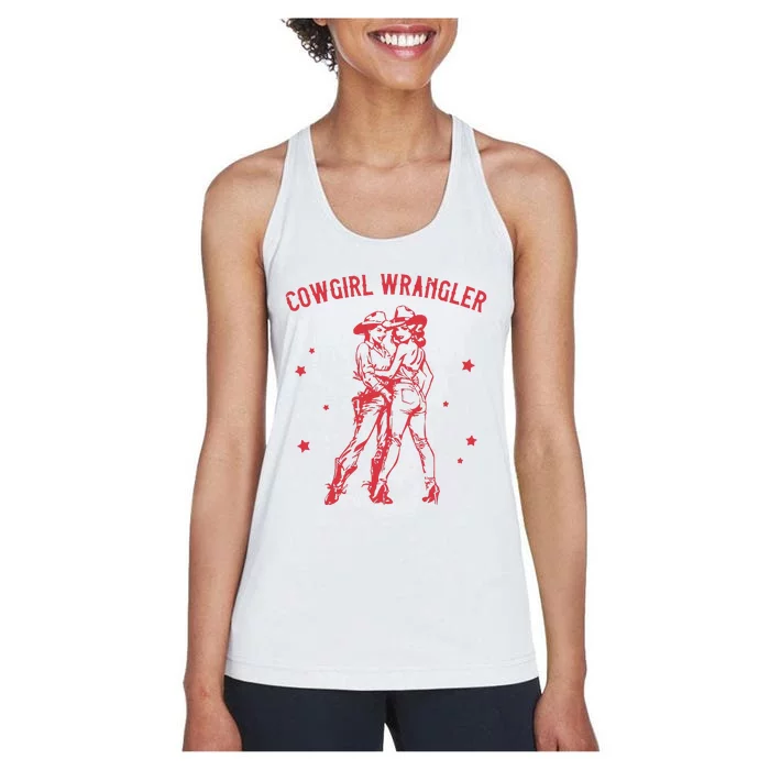 Funny Western Cowgirl Wrangler Lesbian Queer Pride Month Women's Racerback Tank