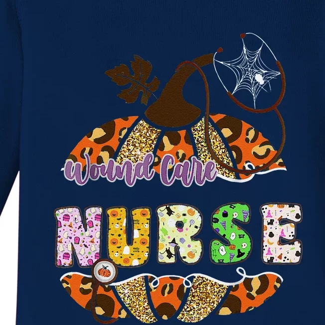 Funny Wound Care Nurse Nursing Halloween Pumpkin Leopard Baby Long Sleeve Bodysuit