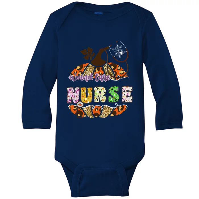 Funny Wound Care Nurse Nursing Halloween Pumpkin Leopard Baby Long Sleeve Bodysuit