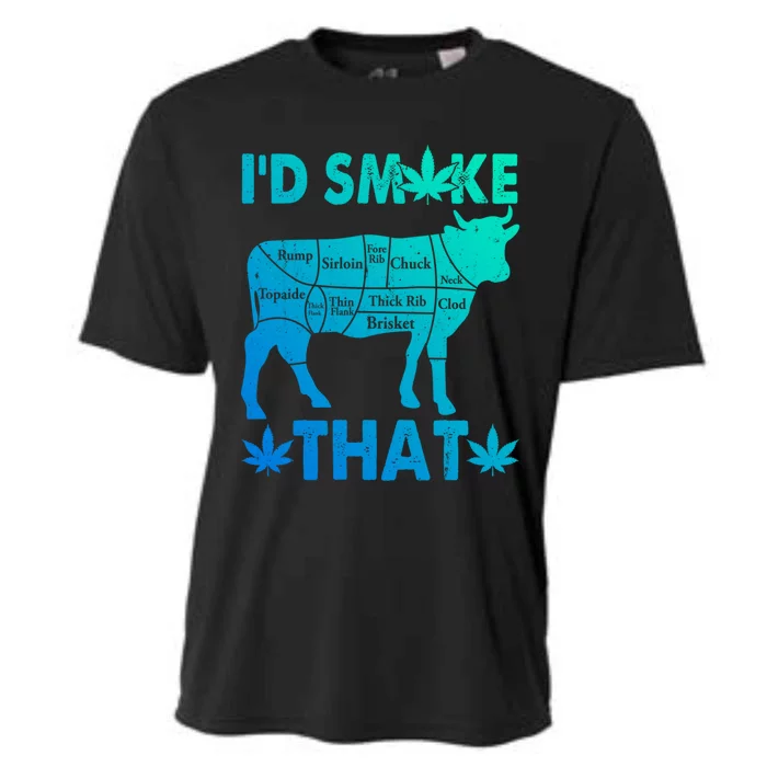 Funny Weed Chef Butcher Smoke Marijuana Beef Funny Dad Gift Cooling Performance Crew T-Shirt