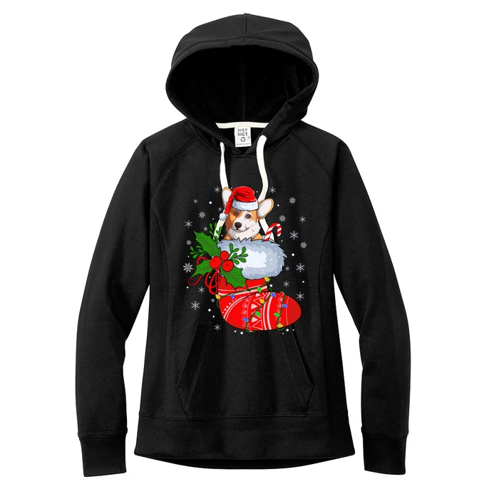 Funny Welsh Corgi Dog In Christmas Socks Welsh Corgi Xmas Gift Women's Fleece Hoodie