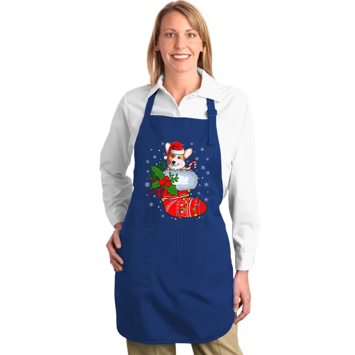 Funny Welsh Corgi Dog In Christmas Socks Welsh Corgi Xmas Gift Full-Length Apron With Pocket