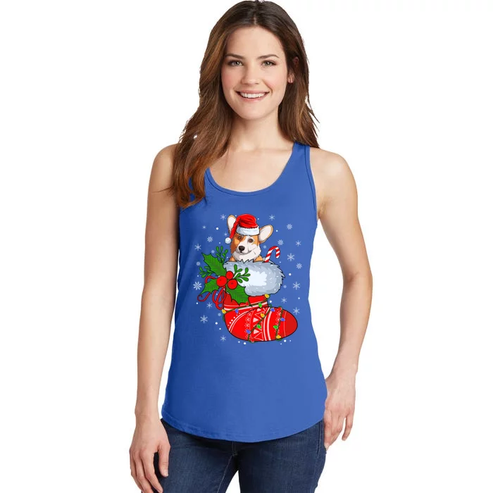 Funny Welsh Corgi Dog In Christmas Socks Welsh Corgi Xmas Gift Ladies Essential Tank