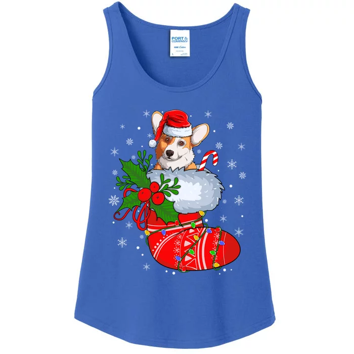 Funny Welsh Corgi Dog In Christmas Socks Welsh Corgi Xmas Gift Ladies Essential Tank