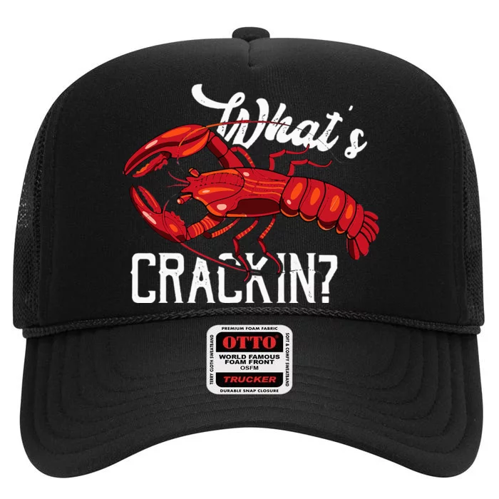 Funny What's Crackin Lobster Summer Vacation Fans High Crown Mesh Trucker Hat