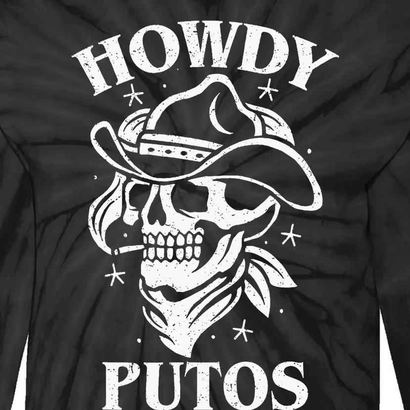 Funny Western Cowboy Skull Gift Hola Putos Spanish Slang Tie-Dye Long Sleeve Shirt