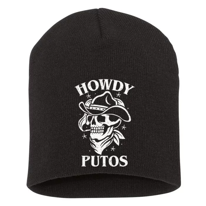 Funny Western Cowboy Skull Gift Hola Putos Spanish Slang Short Acrylic Beanie