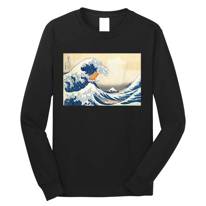 Funny Wave Capybara Surfing Rodent Long Sleeve Shirt