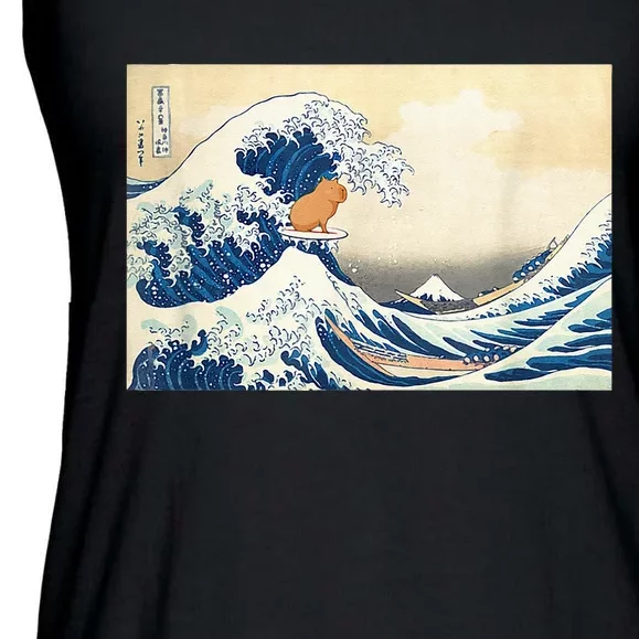 Funny Wave Capybara Surfing Rodent Ladies Essential Flowy Tank