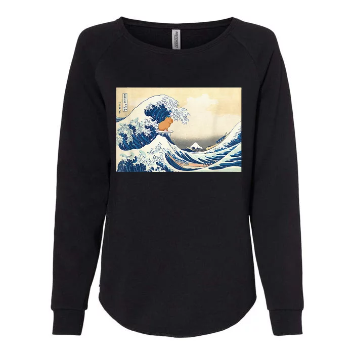 Funny Wave Capybara Surfing Rodent Womens California Wash Sweatshirt