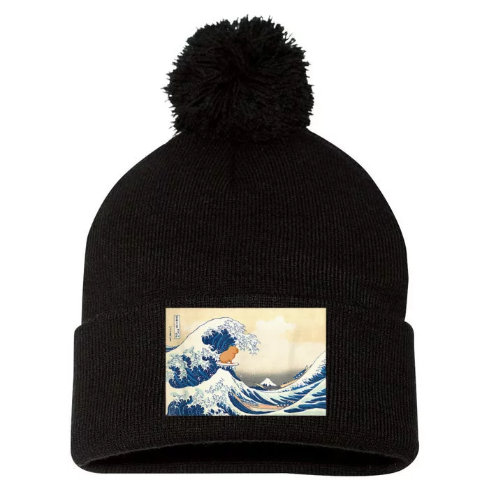 Funny Wave Capybara Surfing Rodent Pom Pom 12in Knit Beanie