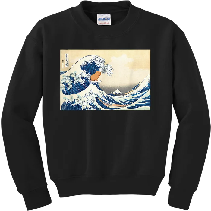 Funny Wave Capybara Surfing Rodent Kids Sweatshirt