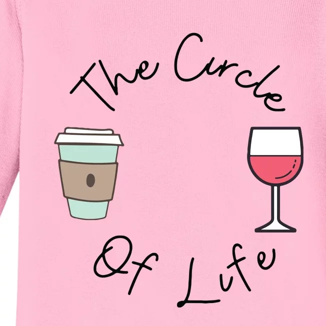 Funny Witty Circle Of Life Wine And Coffee Mom Baby Long Sleeve Bodysuit