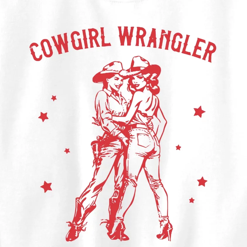 Funny Western Cowgirl Wrangler Lesbian Queer Pride Month Kids Sweatshirt