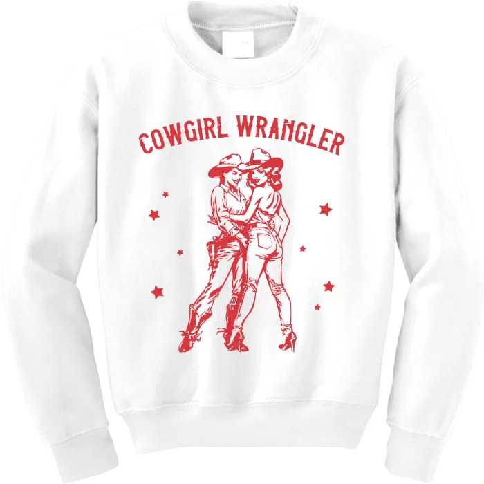 Funny Western Cowgirl Wrangler Lesbian Queer Pride Month Kids Sweatshirt