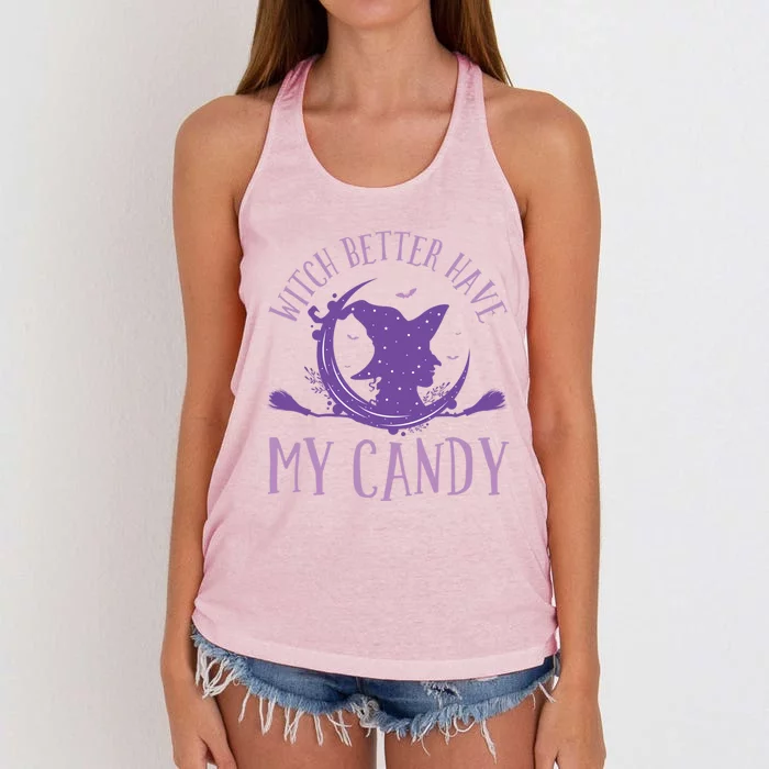 Flying Witch Costume Halloween Witch Better Have My Candy Gift Women's Knotted Racerback Tank