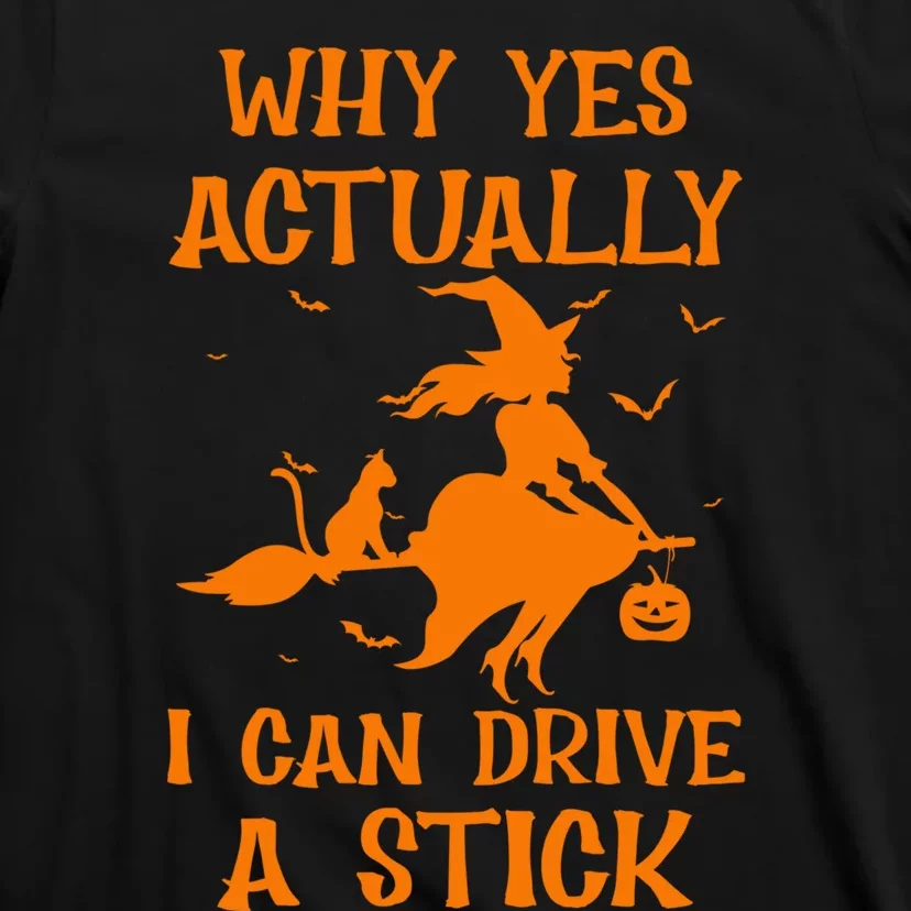 Funny Witch Costume Why Yes Actually I Can Drive A Stick T-Shirt