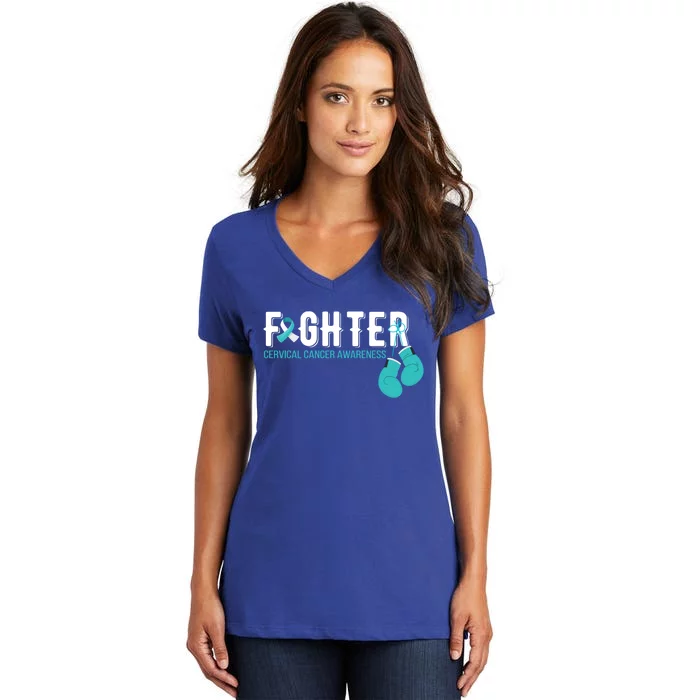 Fighter Warrior Cervical Cancer Awareness Funny Gift Great Gift Women's V-Neck T-Shirt