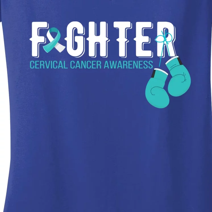 Fighter Warrior Cervical Cancer Awareness Funny Gift Great Gift Women's V-Neck T-Shirt