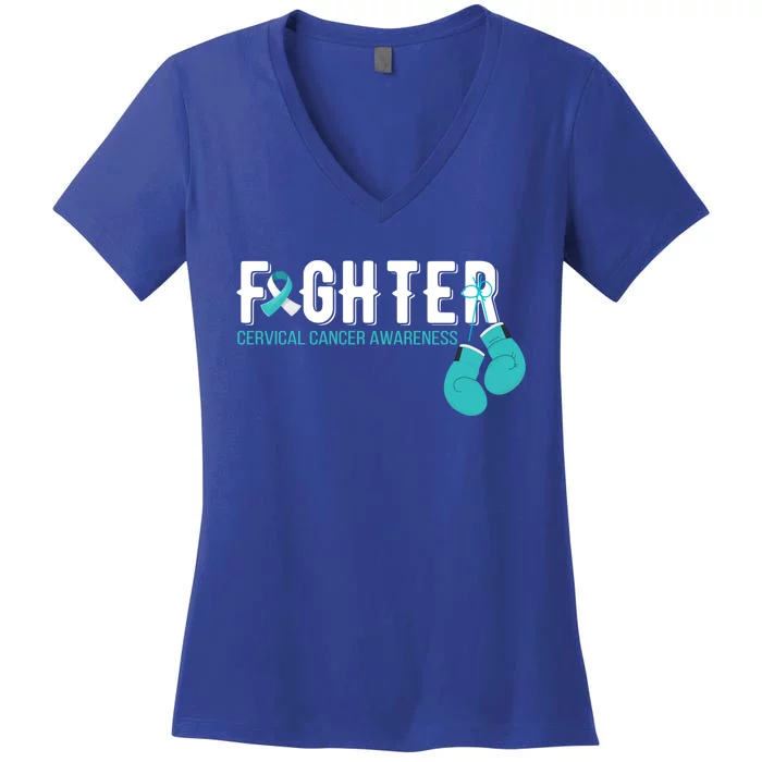 Fighter Warrior Cervical Cancer Awareness Funny Gift Great Gift Women's V-Neck T-Shirt